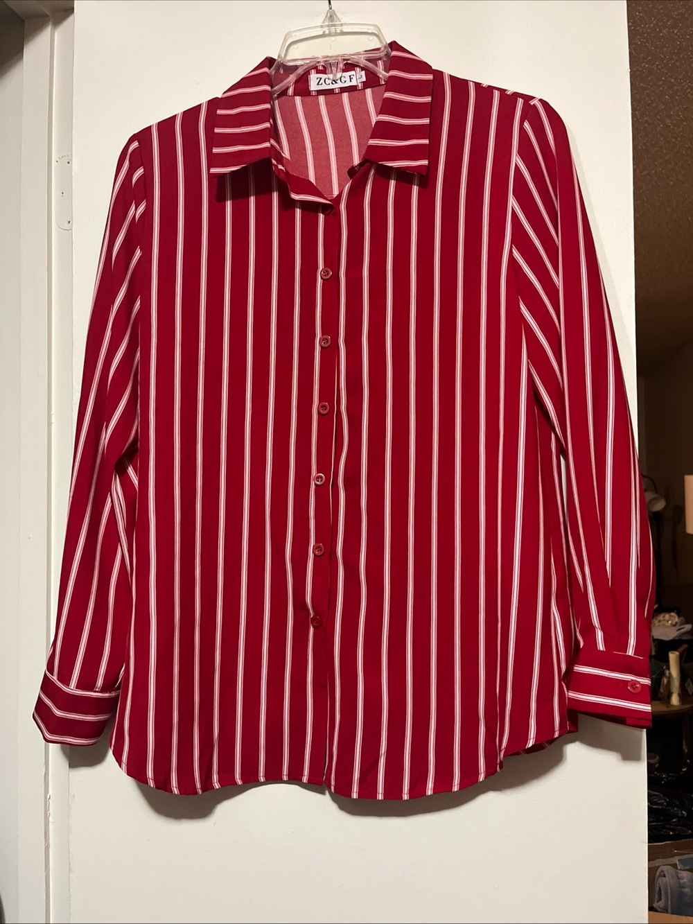 ZC&GF Women’s Red Striped Button-Down Shirt